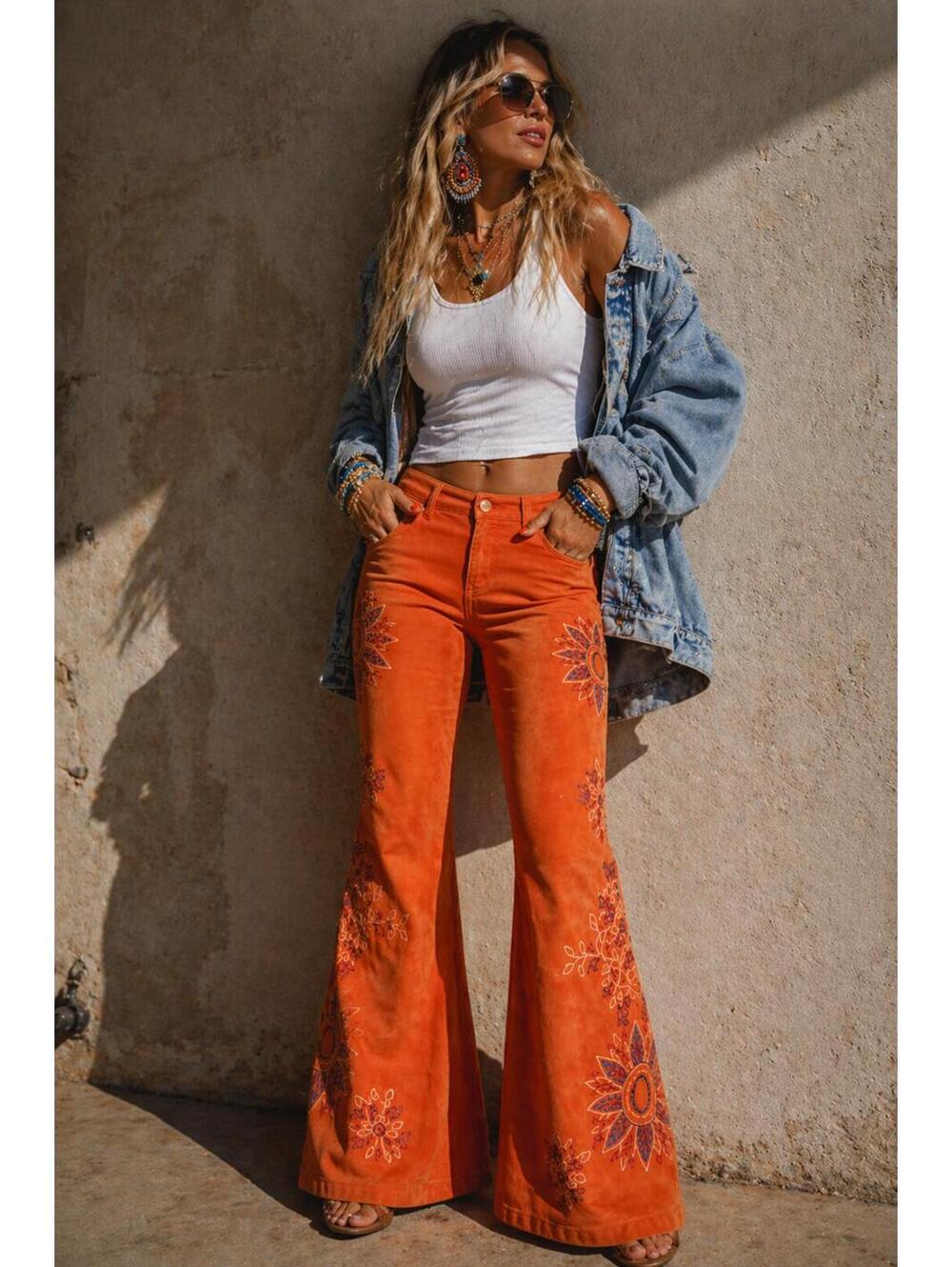 Vintage Michael Hoban Orange Suede Pants Embroidered Flare